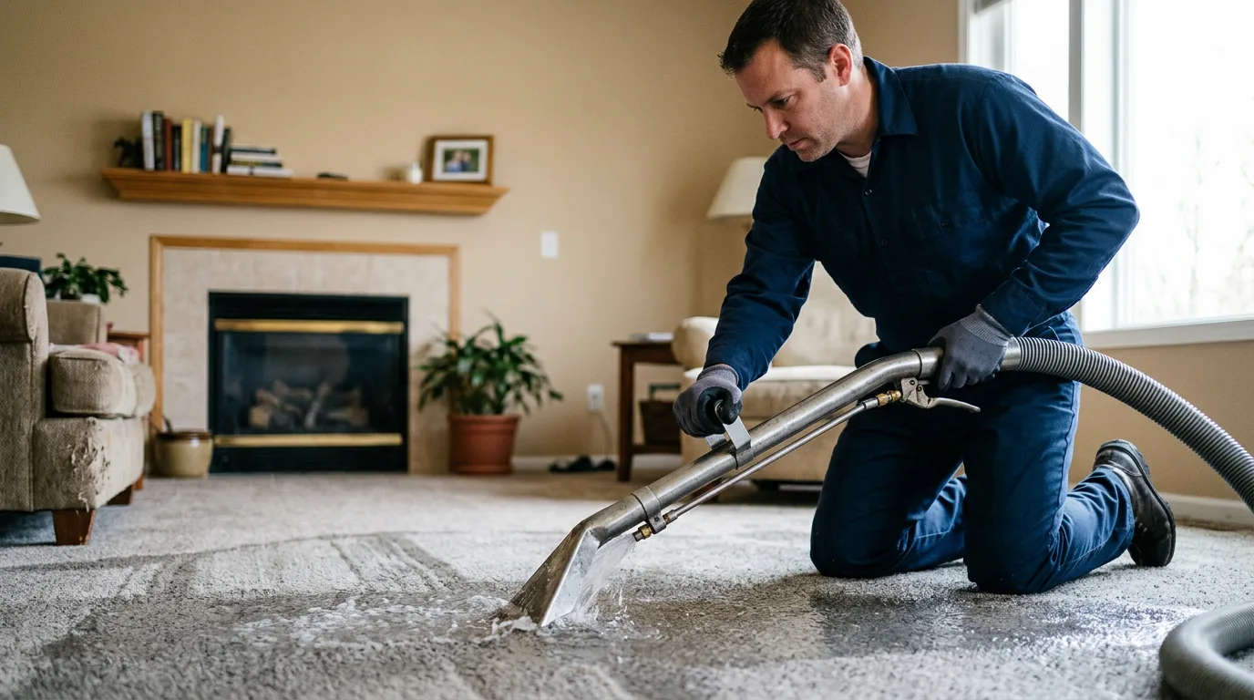 Water damage restoration technician working near Whitehall, WI